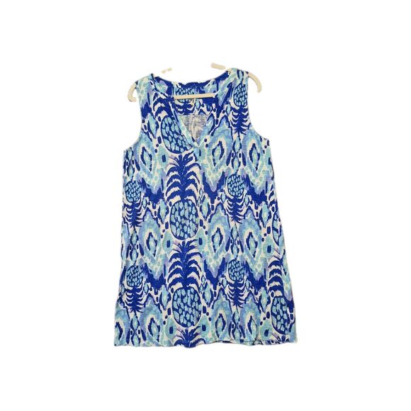 Lilly Pulitzer Women's Sleeveless Serene Blue Tropical Me Print Dev Dress L - Picture 1 of 11